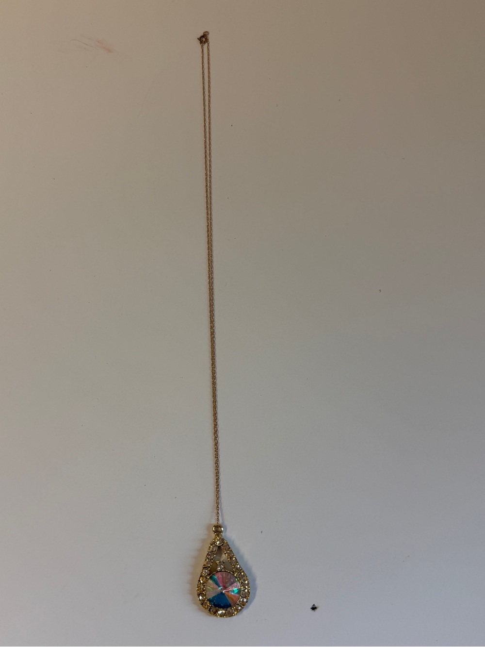 Gold Teardrop Crystal Pendant Necklace - Multicolor